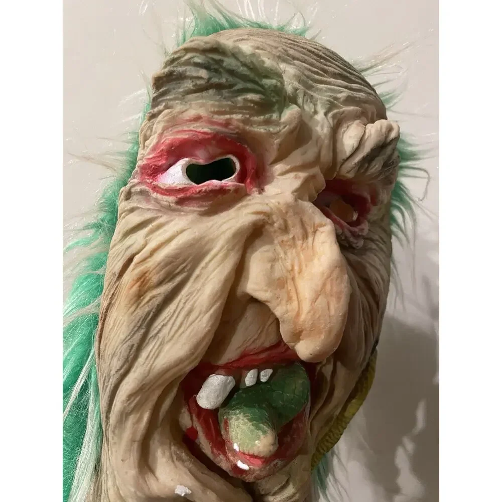 Halloween Rubber Face Mask Green Hair‎ Eyes Halloween Creepy Monster